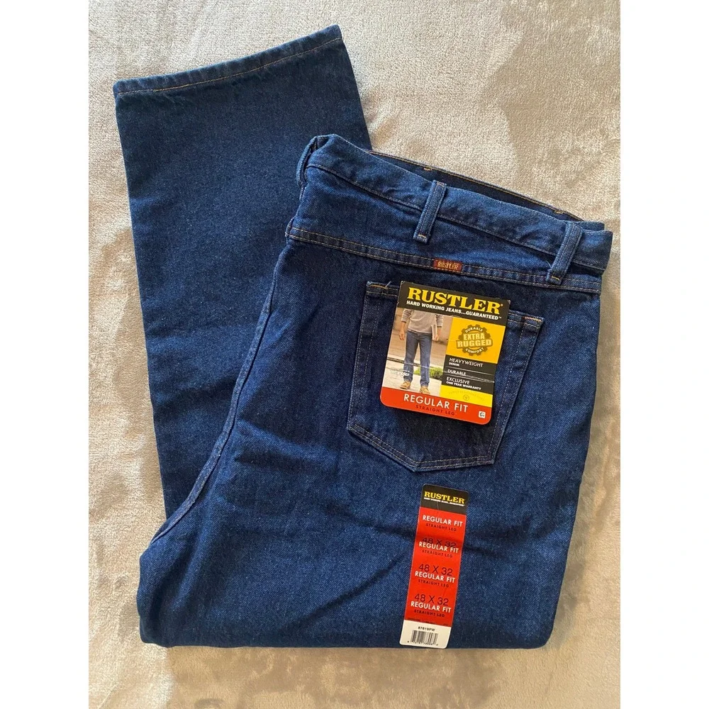 NWT Rustler Jeans 48x32 Blue Regular Fit Straight Leg Heavyweight Denim Workwear